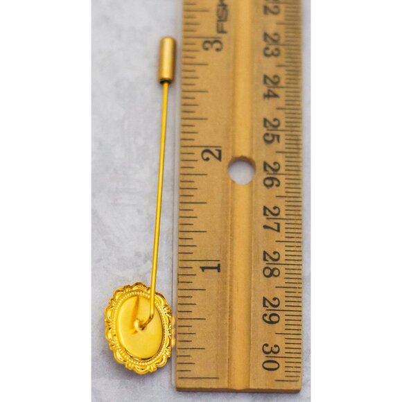 Vintage Gold Tone Stick Pin, Lady Cameo Stick Pin, Oval Stick Pin - C8 - Picture 3 of 3
